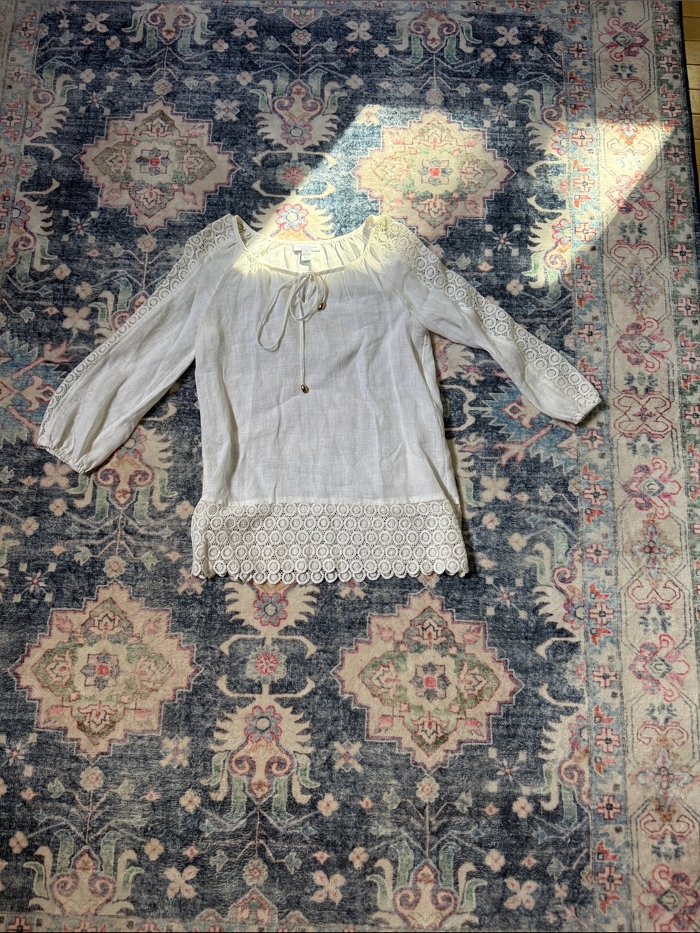 Lightweight White Crochet-Hem Peasant Blouse